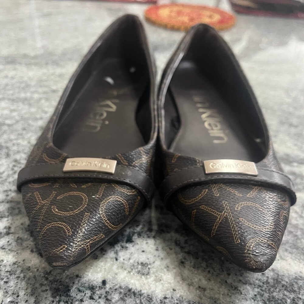 Calvin Klein Pointed Toe Brown Leather Ballet Flats - Women’s 8.5